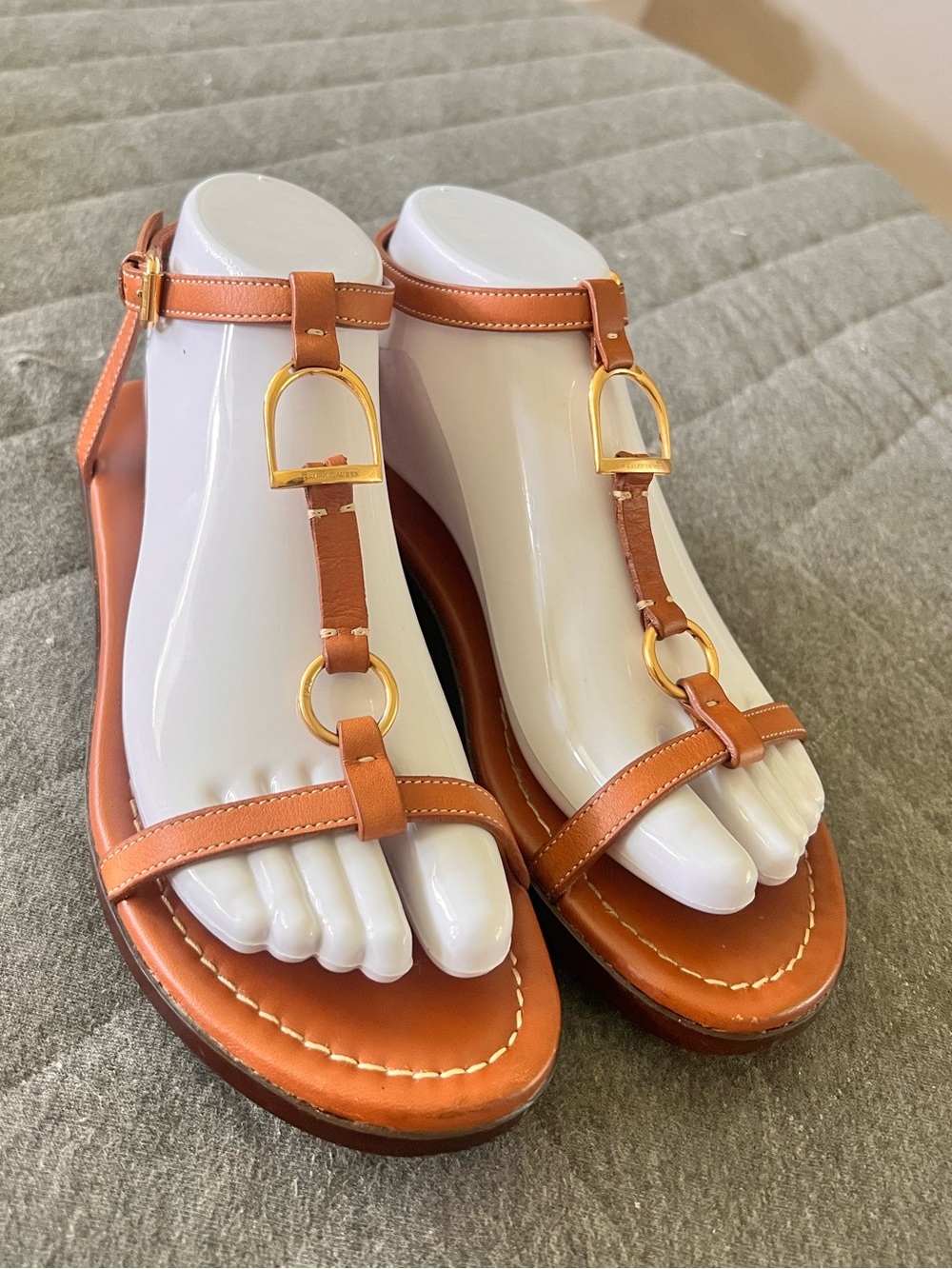 RALPH LAUREN COLLECTION Purple Label Horsebit Sz 7 Tan Leather Sandals Orig $700